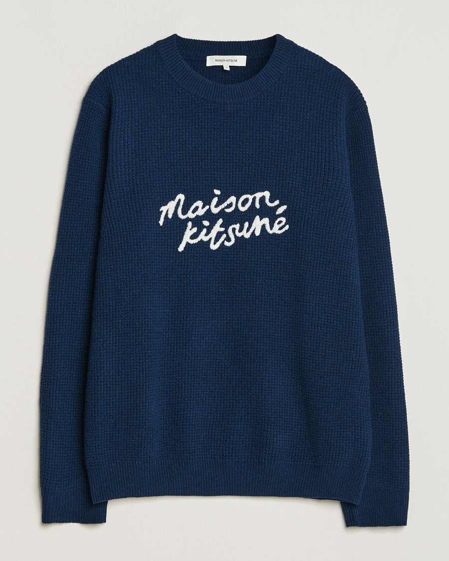 Herre | Gensere | Maison Kitsuné | Handwriting Wool Crew Neck Sweater Ink Blue