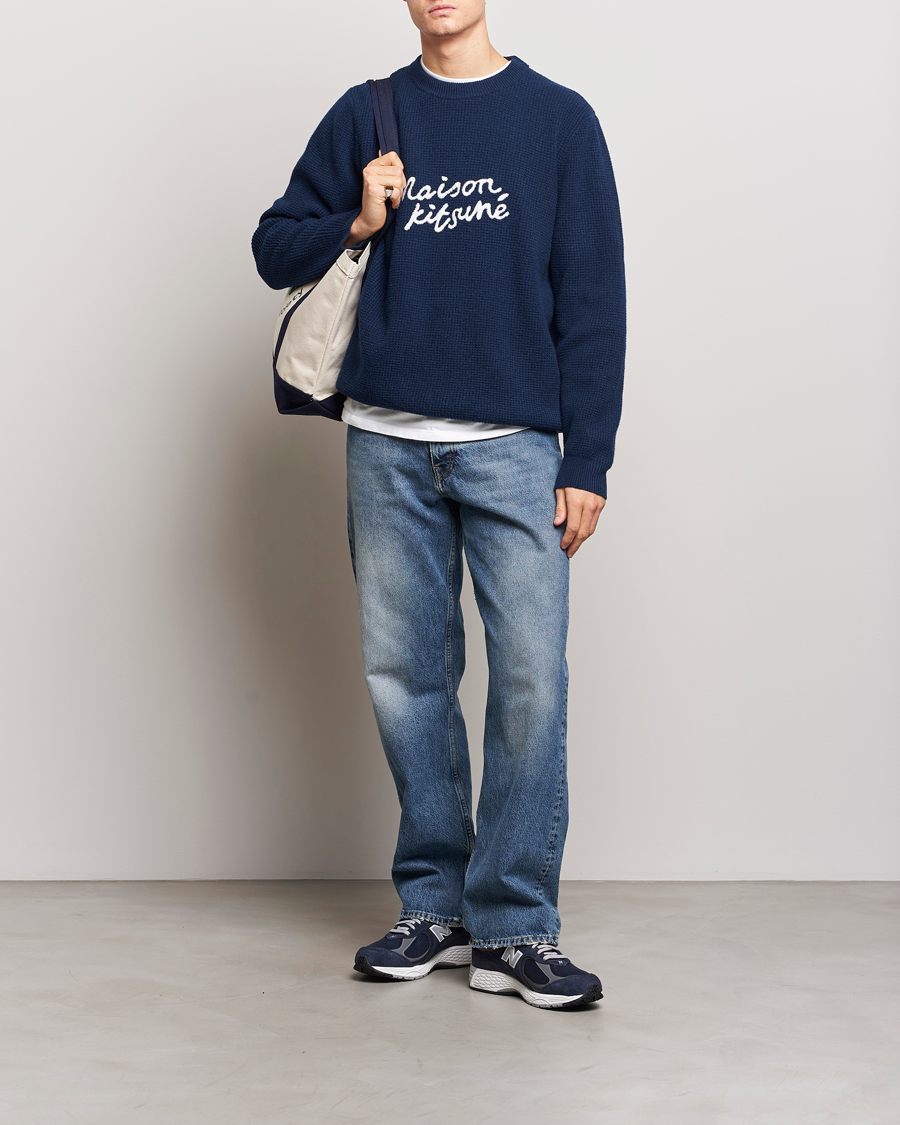 Herre | Gensere | Maison Kitsuné | Handwriting Wool Crew Neck Sweater Ink Blue