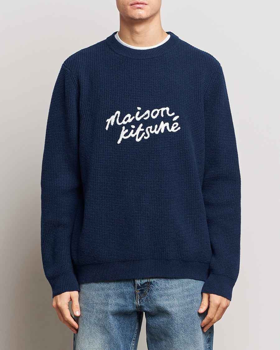 Herre | Gensere | Maison Kitsuné | Handwriting Wool Crew Neck Sweater Ink Blue