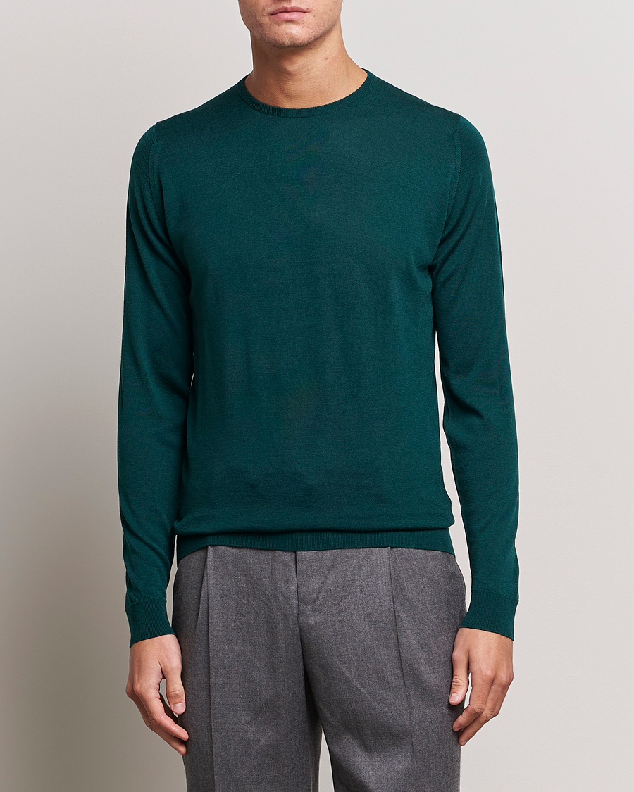 Herre | John Smedley | John Smedley | Lundy Extra Fine Merino Crew Neck Pine Green