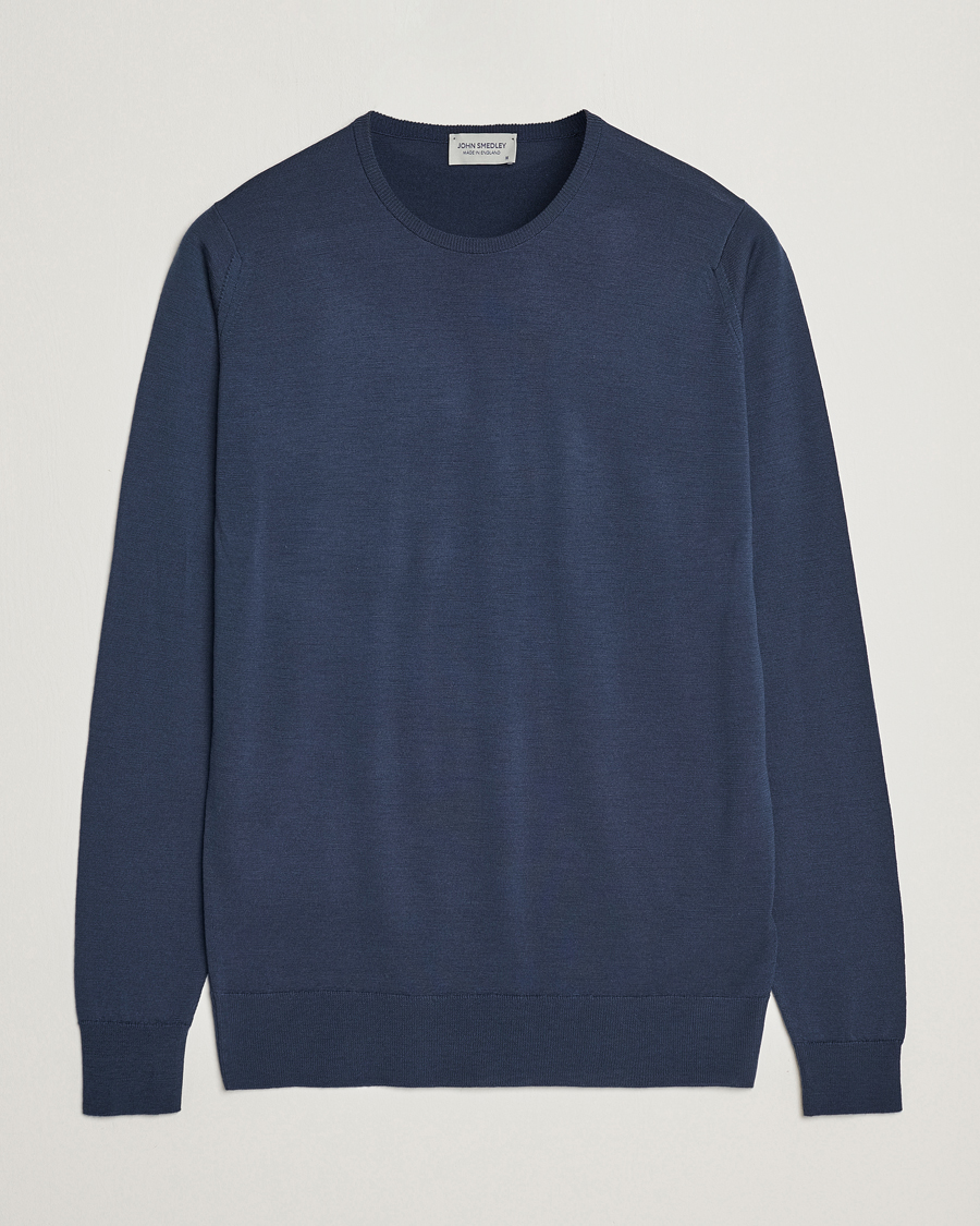 Herre | Gensere | John Smedley | Lundy Extra Fine Merino Crew Neck Smoke Blue