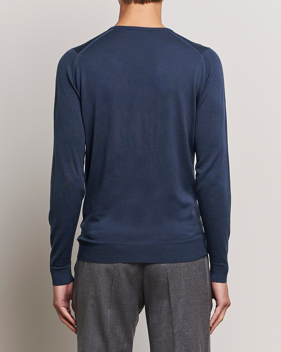 Herre | Gensere | John Smedley | Lundy Extra Fine Merino Crew Neck Smoke Blue