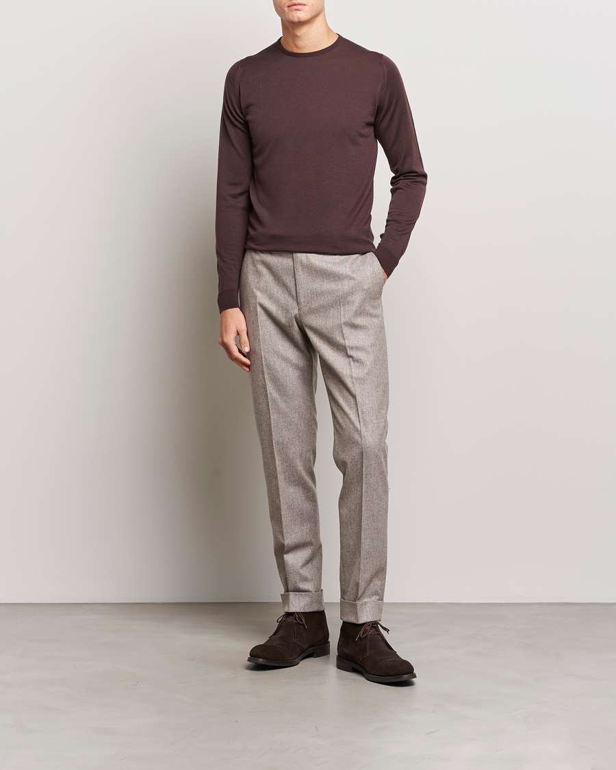 Herre | Gensere | John Smedley | Lundy Extra Fine Merino Crew Neck Truffle Brown