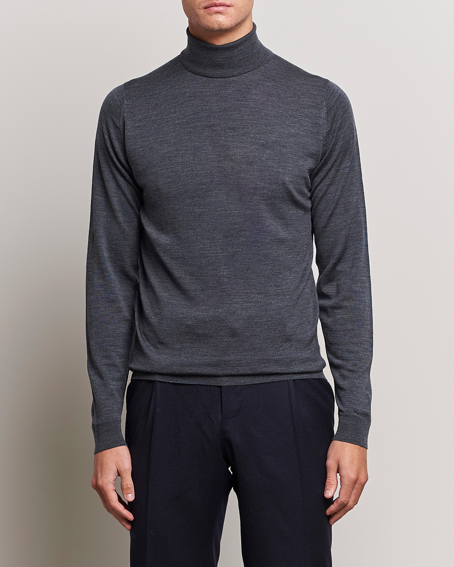 Herre | Gensere | John Smedley | Cherwell Extra Fine Merino Rollneck Charcoal