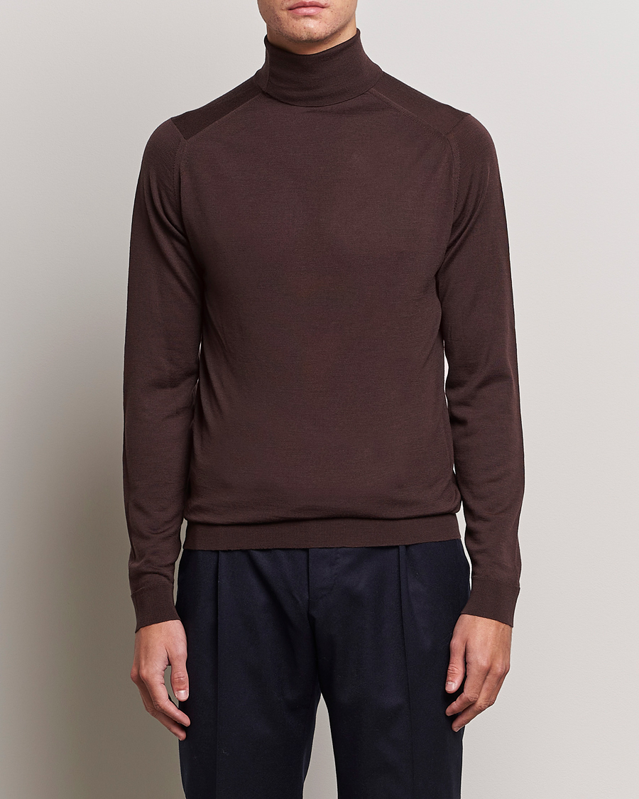 Herre | Gensere | John Smedley | Cherwell Extra Fine Merino Rollneck Truffle Brown