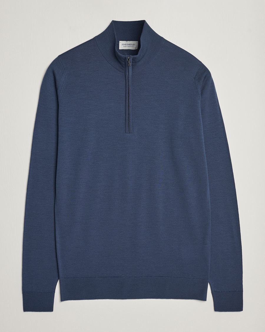 Herre | Gensere | John Smedley | Barrow Extra Fine Merino Half Zip Smoke Blue
