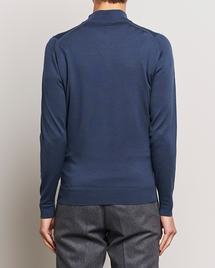 Herre | Gensere | John Smedley | Barrow Extra Fine Merino Half Zip Smoke Blue