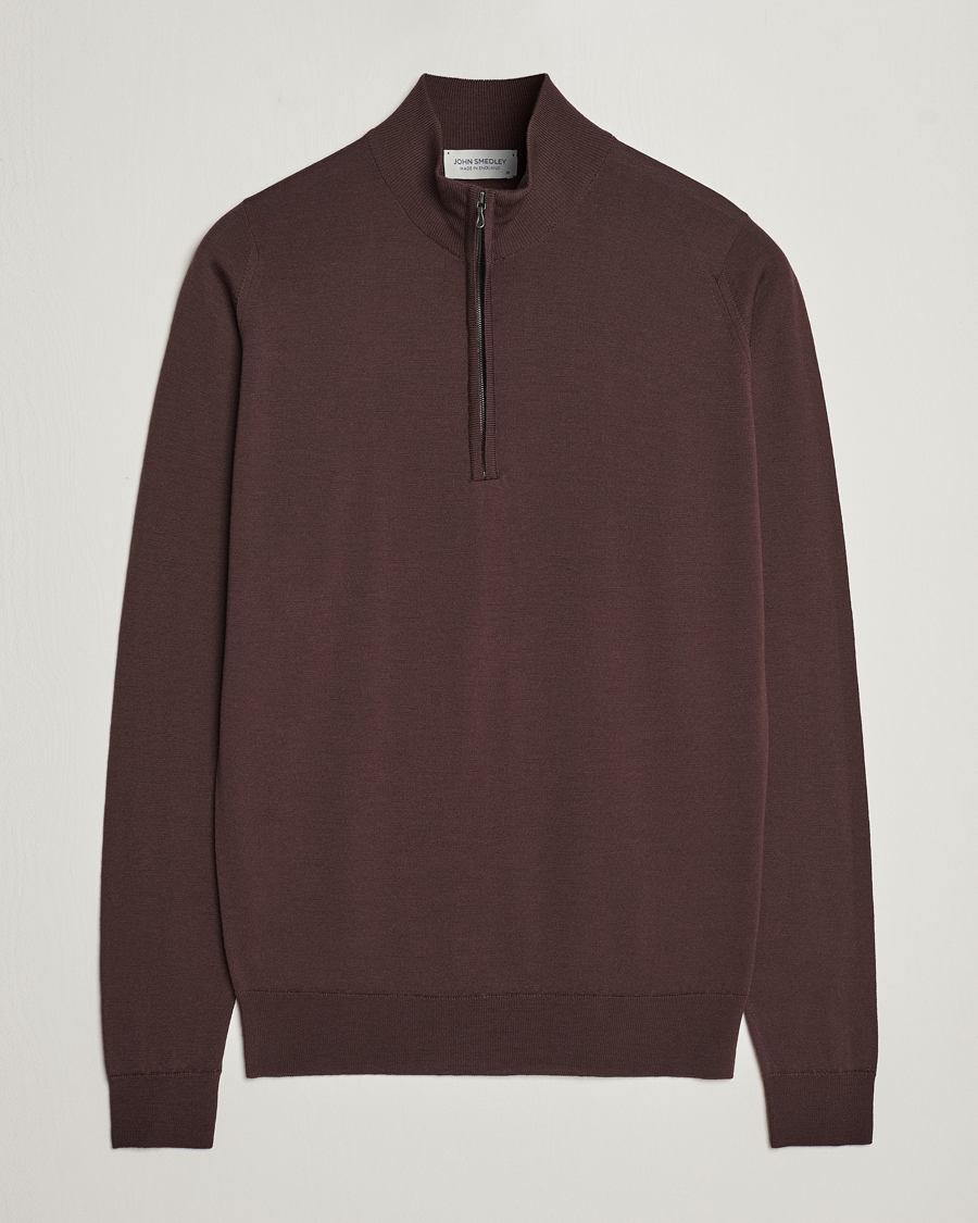 Herre | Gensere | John Smedley | Barrow Extra Fine Merino Half Zip Truffle Brown