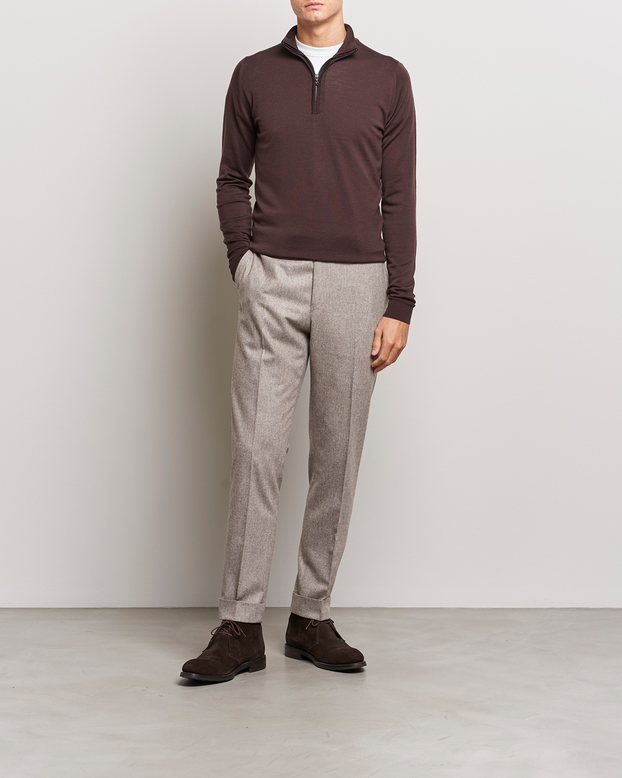 Herre | Gensere | John Smedley | Barrow Extra Fine Merino Half Zip Truffle Brown