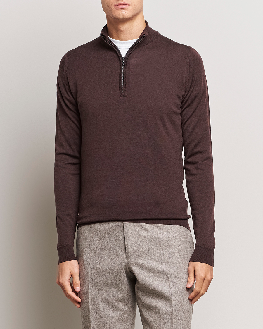 Herre |  | John Smedley | Barrow Extra Fine Merino Half Zip Truffle Brown