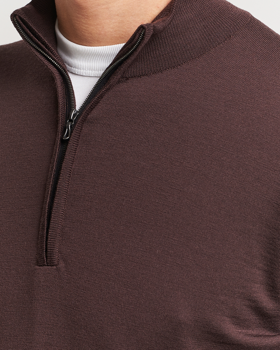 Herre | Gensere | John Smedley | Barrow Extra Fine Merino Half Zip Truffle Brown