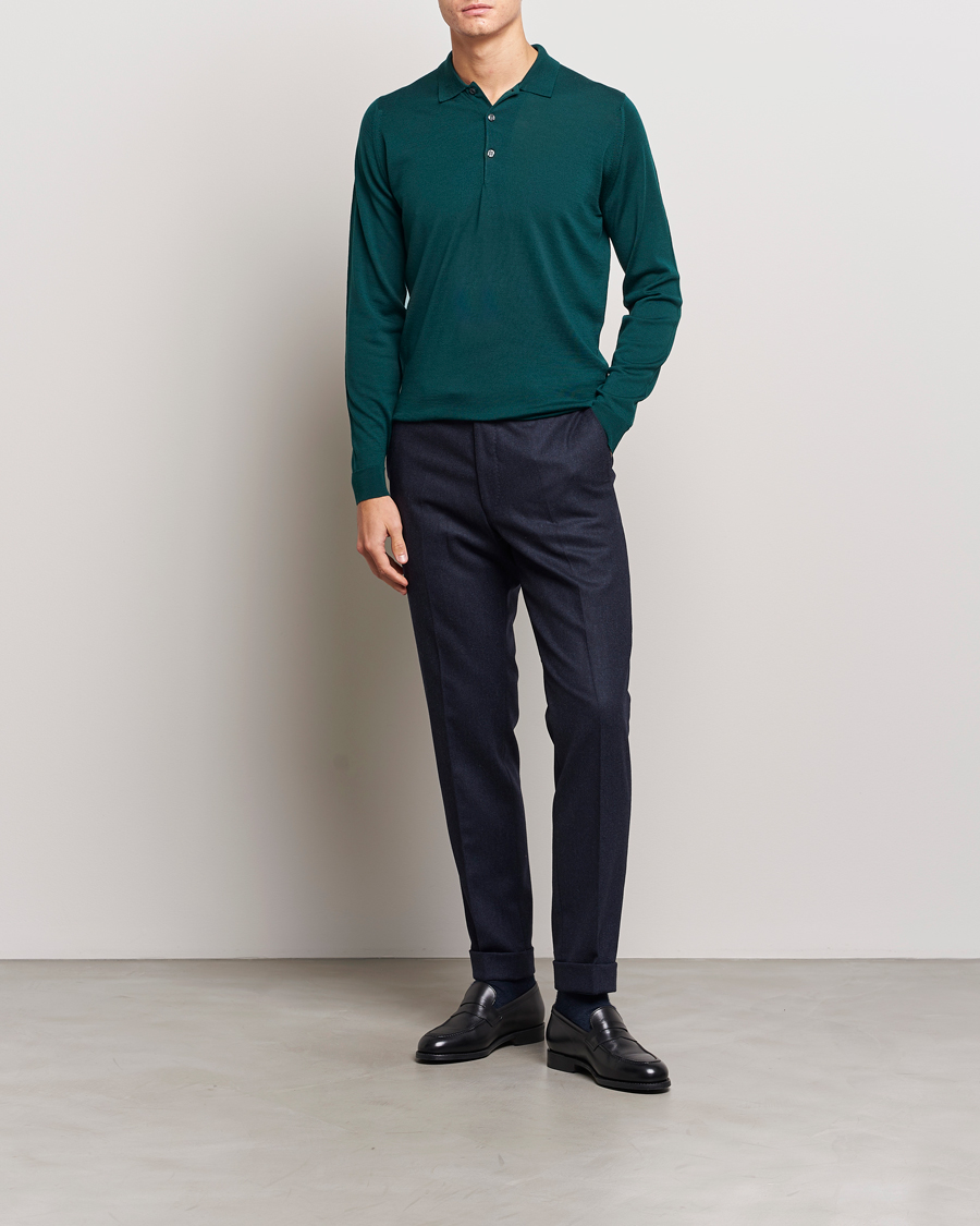 Herre | Gensere | John Smedley | Belper Extra Fine Merino Polo Pullover Pine Green