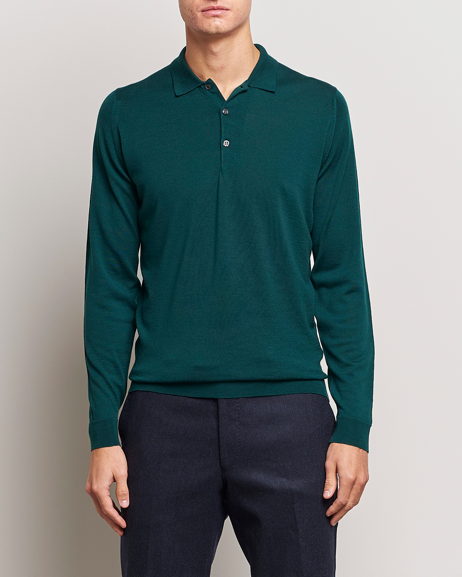 Herre | John Smedley | John Smedley | Belper Extra Fine Merino Polo Pullover Pine Green