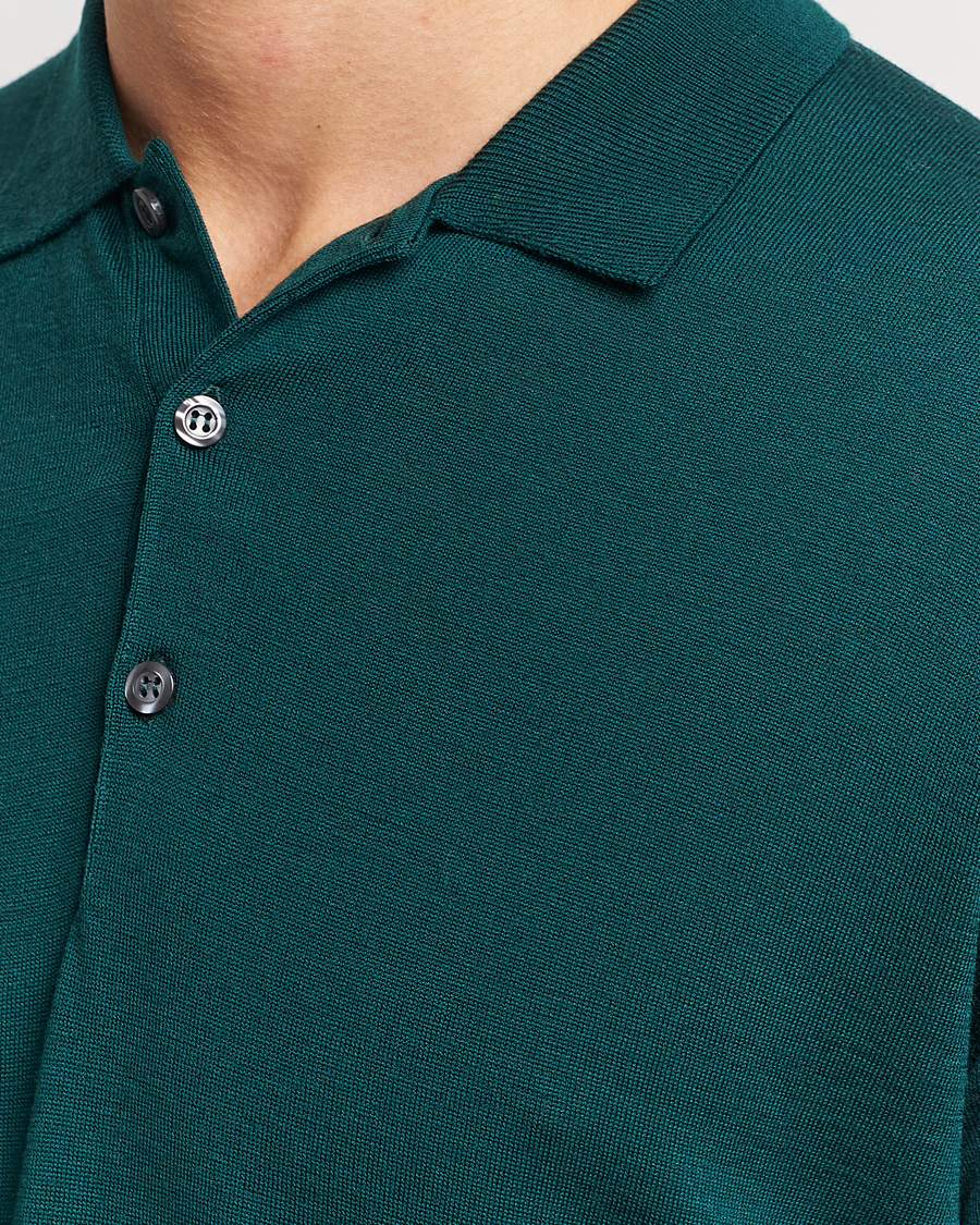 Herre | Gensere | John Smedley | Belper Extra Fine Merino Polo Pullover Pine Green