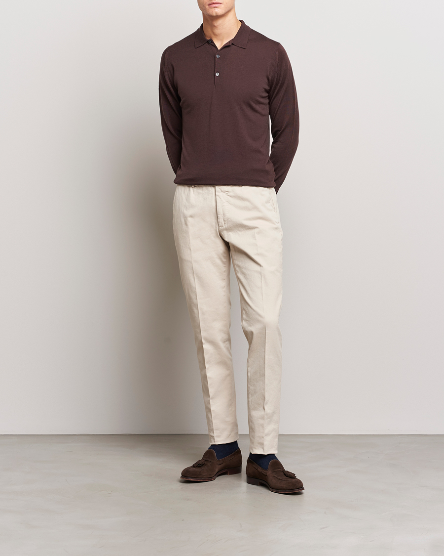 Herre | Gensere | John Smedley | Belper Extra Fine Merino Polo Pullover Truffle Brown