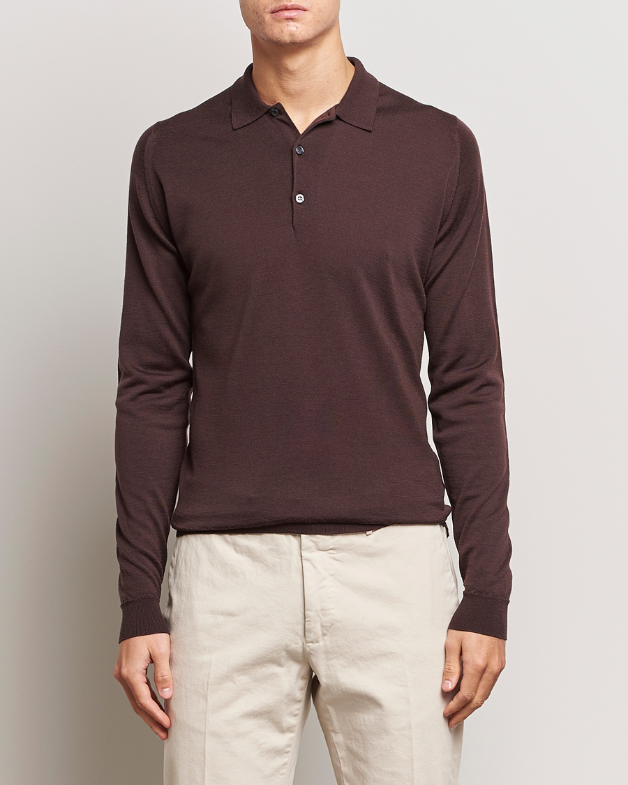 Herre |  | John Smedley | Belper Extra Fine Merino Polo Pullover Truffle Brown