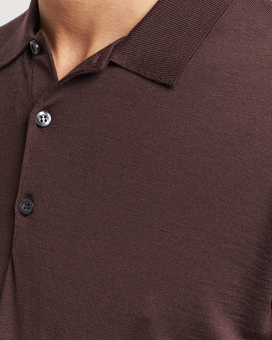 Herre | Gensere | John Smedley | Belper Extra Fine Merino Polo Pullover Truffle Brown