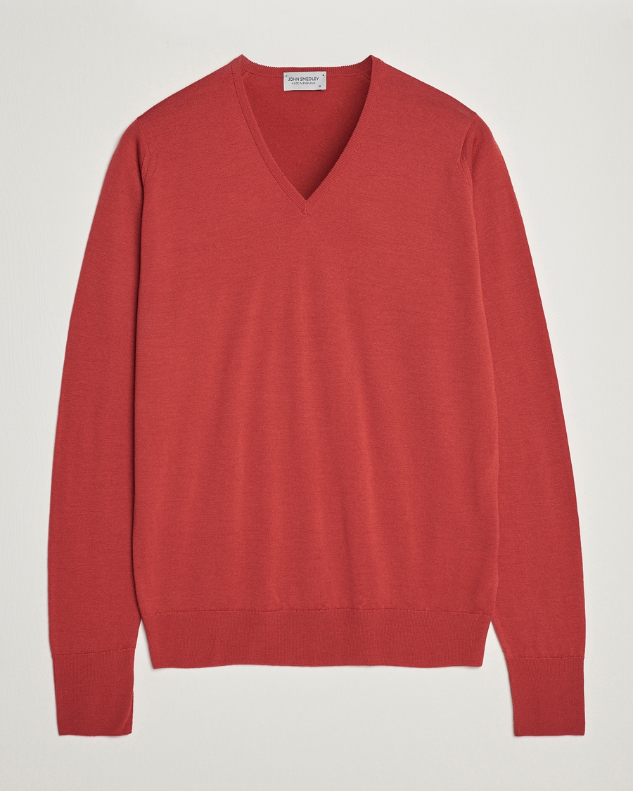 Herre | Gensere | John Smedley | Bobby Extra Fine Merino V-Neck Pullover Redwood