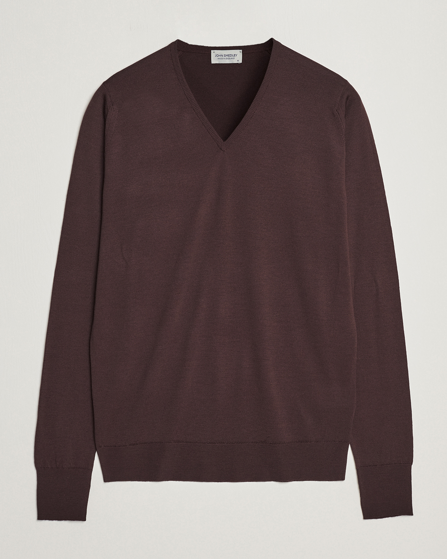 Herre | Gensere | John Smedley | Bobby Extra Fine Merino V-Neck Pullover Truffle Brown