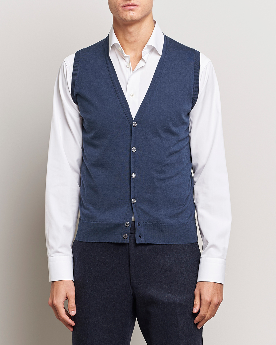 Herre | Gensere | John Smedley | Huntswood Slim Fit Waistcoat Smoke Blue