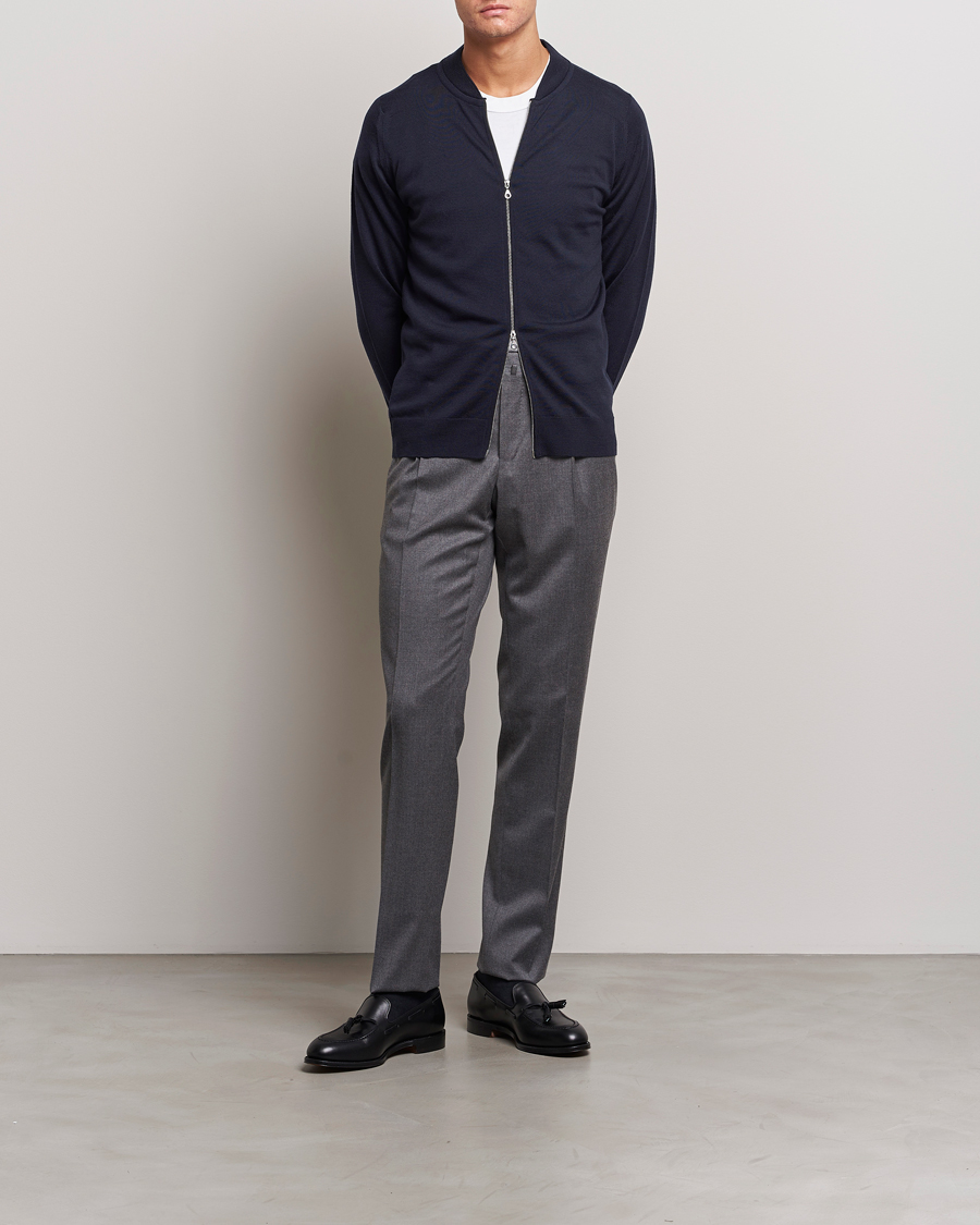 Herre | Gensere | John Smedley | Maclean Extra Fine Merin Full Zip Midnight