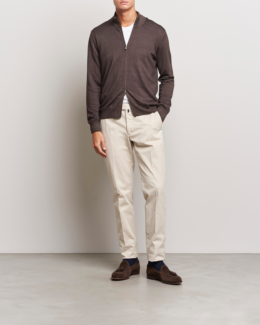 Herre | Gensere | Gran Sasso | Vintage Merino Fashion Fit Full Zip Brown
