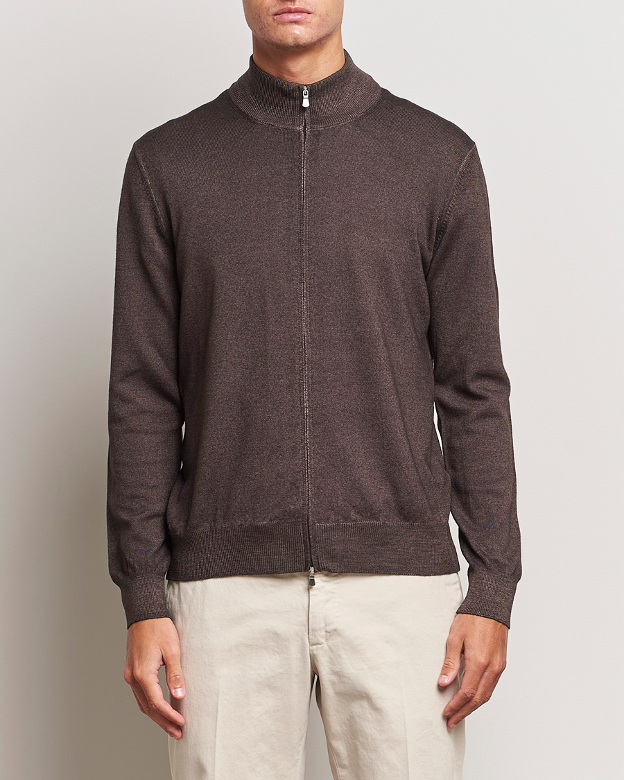Herre |  | Gran Sasso | Vintage Merino Fashion Fit Full Zip Brown