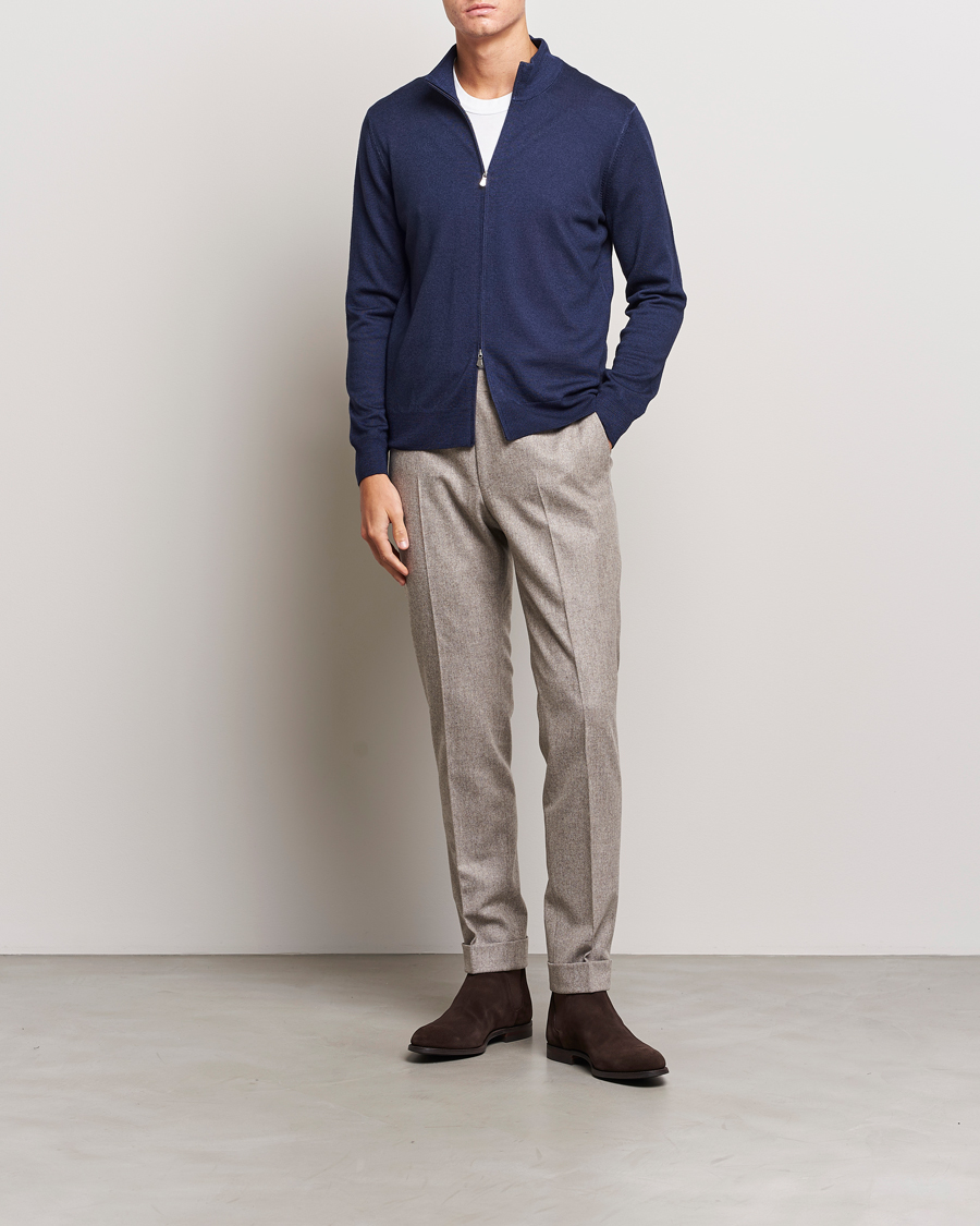 Herre | Gensere | Gran Sasso | Vintage Merino Fashion Fit Full Zip Navy
