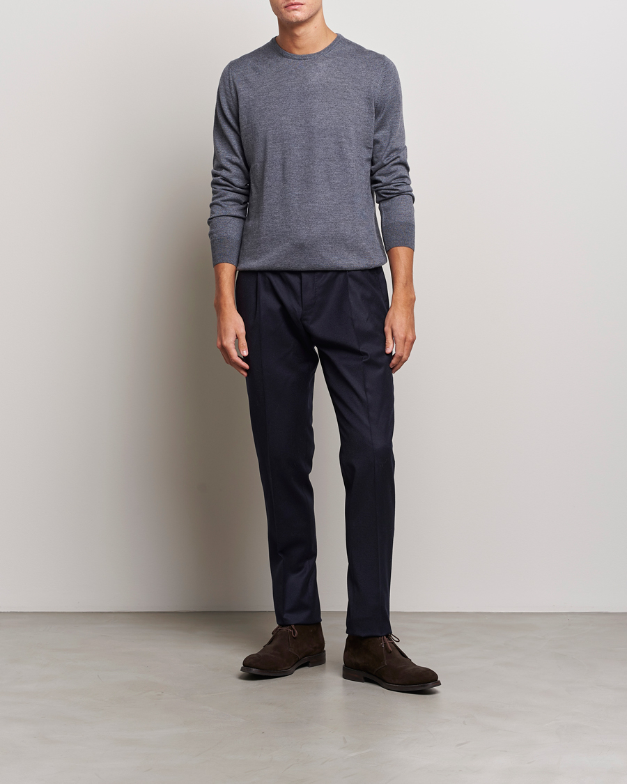 Herre | Gensere | Gran Sasso | Merino Fashion Fit Crew Neck Pullover Grey Melange