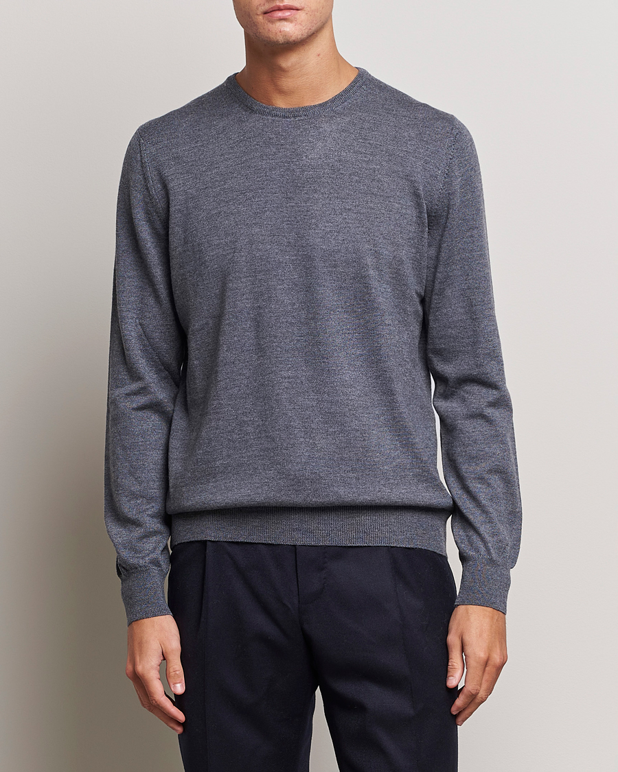 Herre |  | Gran Sasso | Merino Fashion Fit Crew Neck Pullover Grey Melange