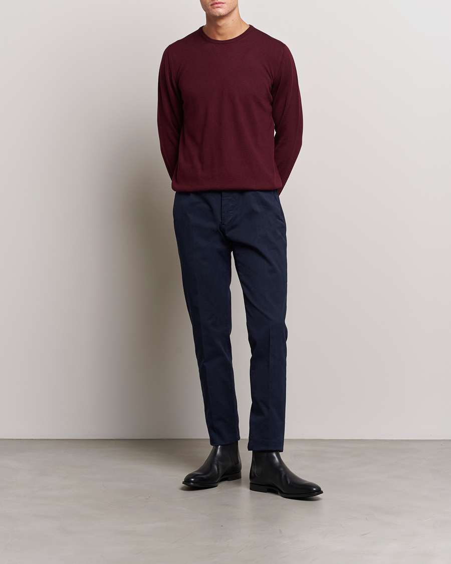 Herre | Gensere | Gran Sasso | Merino Fashion Fit Crew Neck Pullover Burgundy