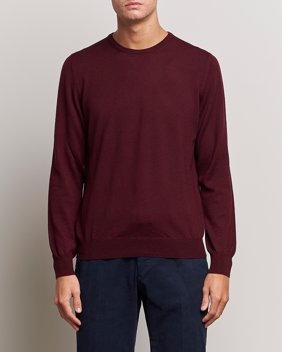 Herre | Gensere | Gran Sasso | Merino Fashion Fit Crew Neck Pullover Burgundy
