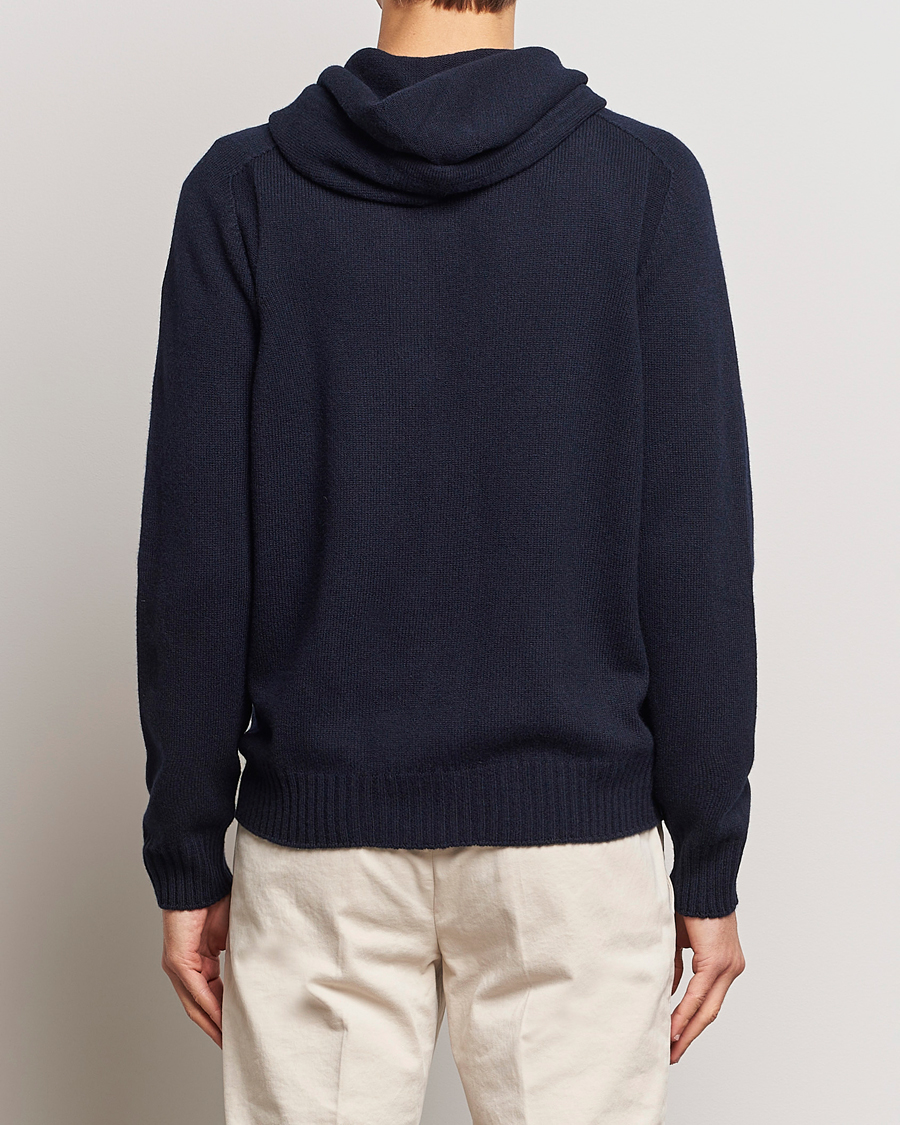Herre | Gensere | Gran Sasso | Full Zip Wool Hoodie Navy