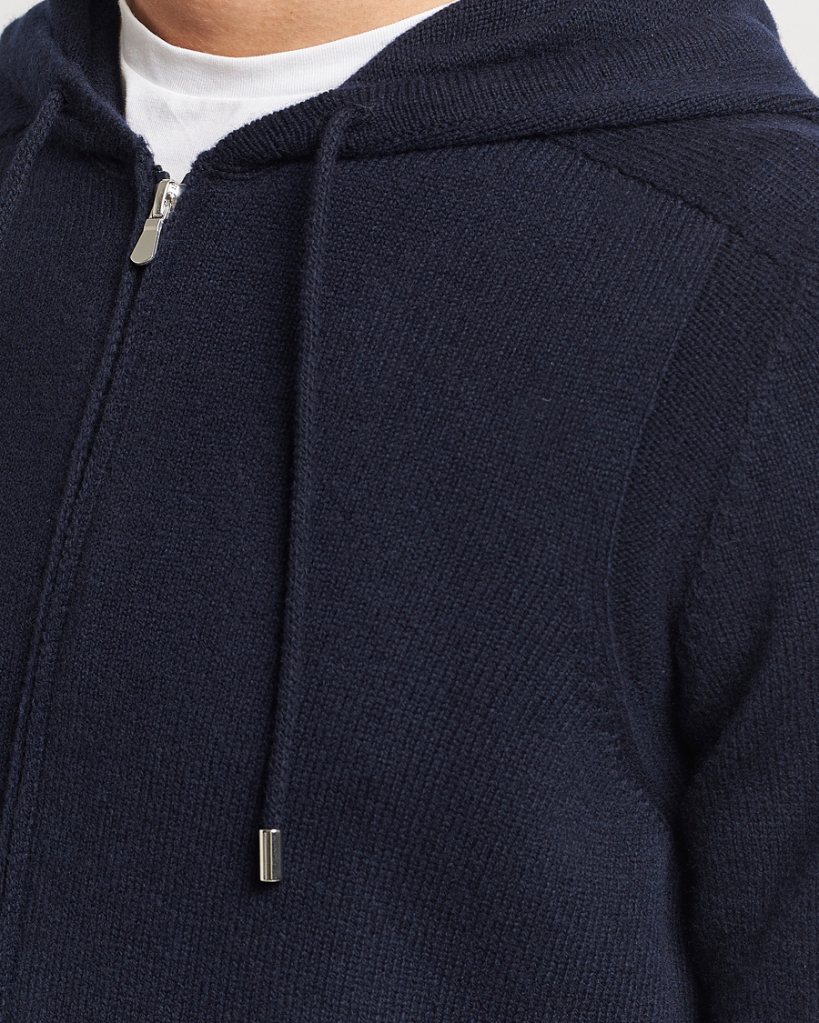 Herre | Gensere | Gran Sasso | Full Zip Wool Hoodie Navy