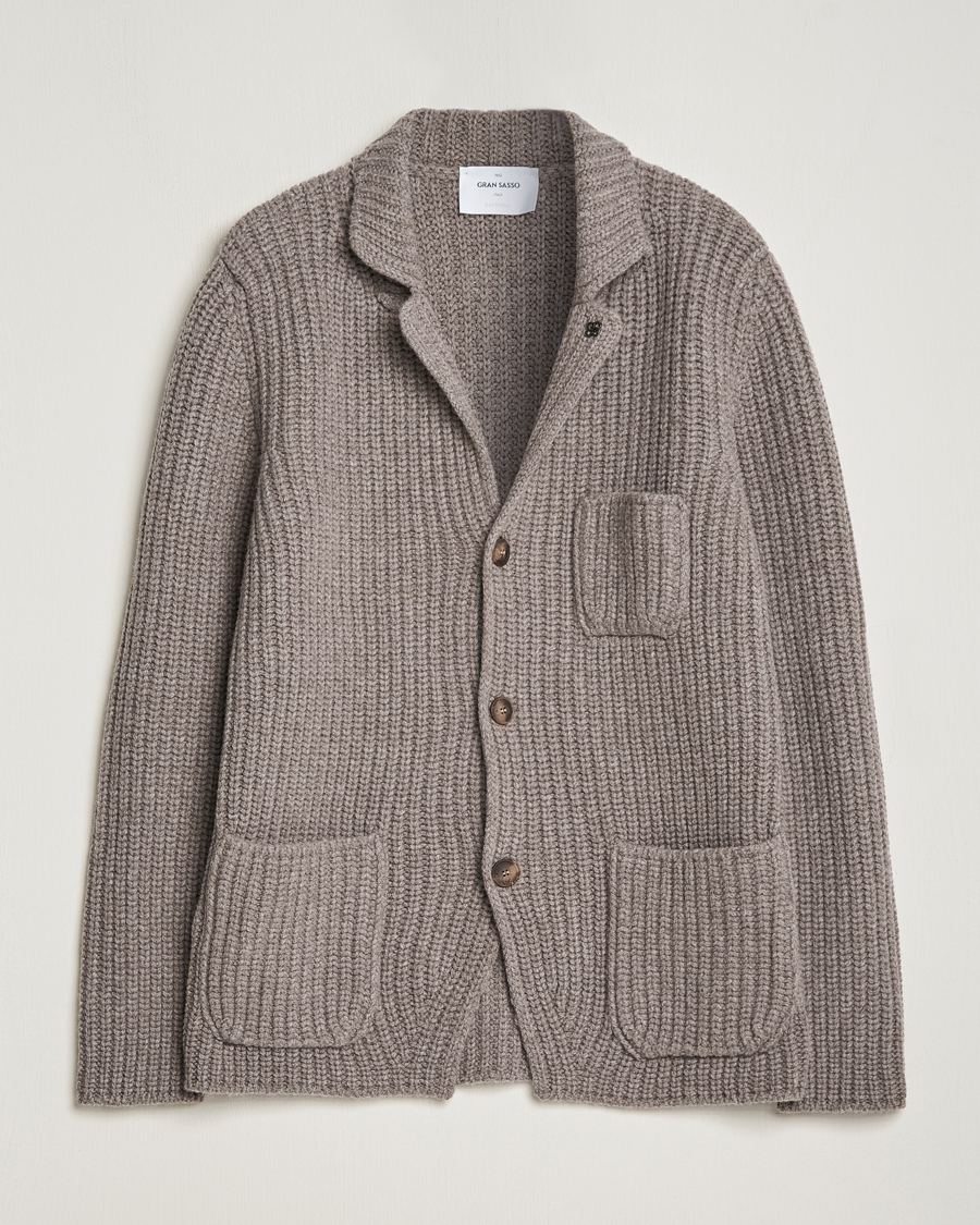 Herre | Gensere | Gran Sasso | Heavy Wool Knitted Blazer Cardigan Taupe Melange