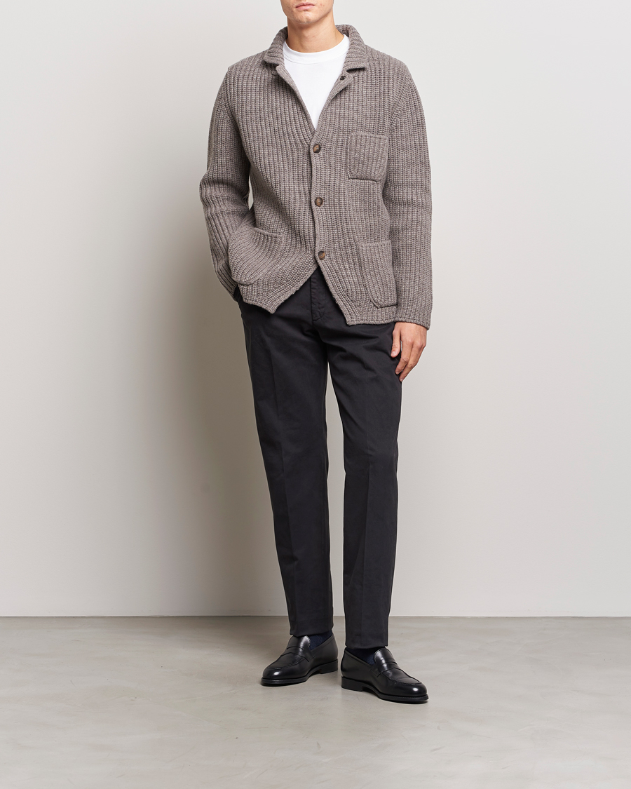 Herre | Gensere | Gran Sasso | Heavy Wool Knitted Blazer Cardigan Taupe Melange