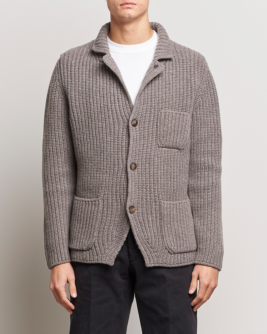 Herre | Gensere | Gran Sasso | Heavy Wool Knitted Blazer Cardigan Taupe Melange
