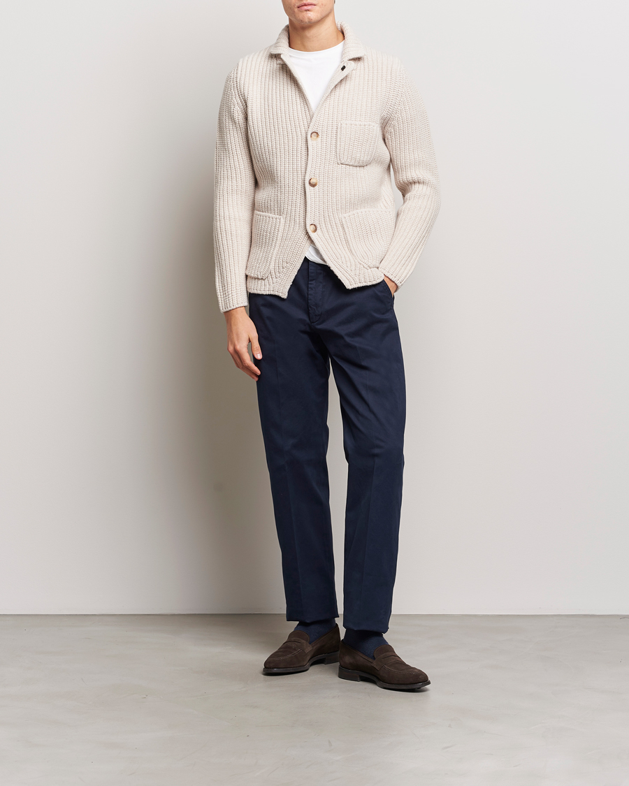Herre | Gensere | Gran Sasso | Heavy Wool Knitted Blazer Cardigan Off White