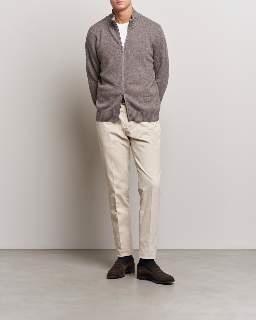 Herre | Gensere | Gran Sasso | Wool/Cashmere Full Zip Light Brown Melange
