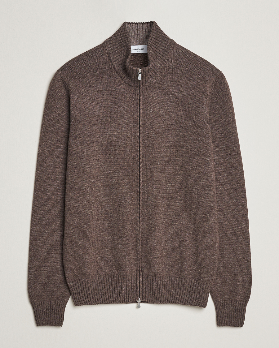 Herre | Gensere | Gran Sasso | Wool/Cashmere Full Zip Brown Melange