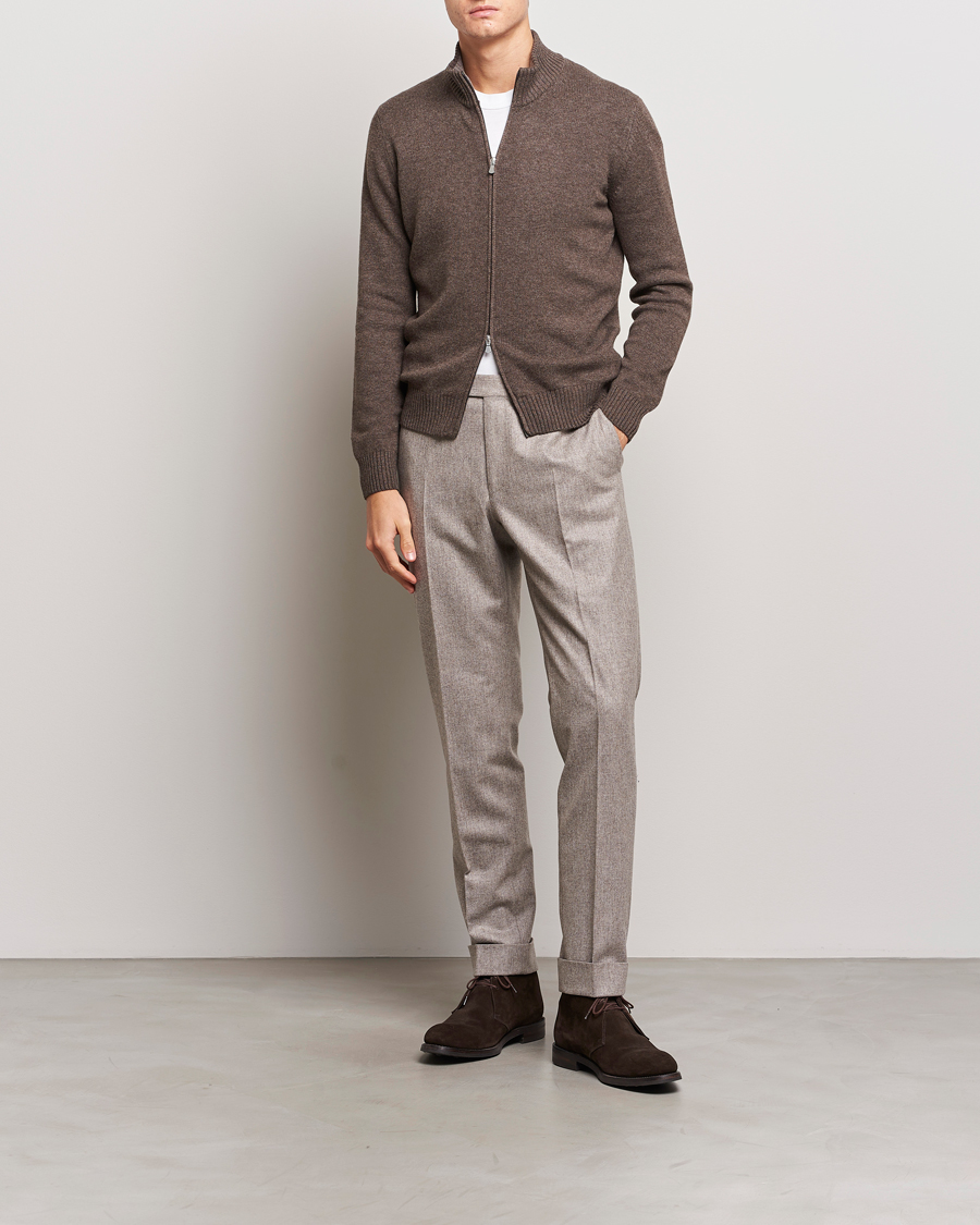 Herre | Gensere | Gran Sasso | Wool/Cashmere Full Zip Brown Melange