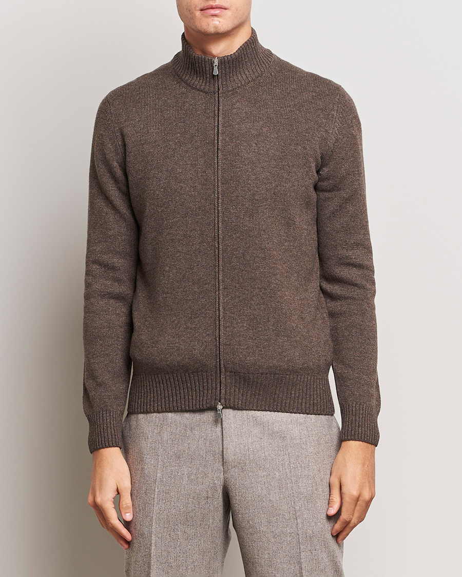 Herre | Gensere | Gran Sasso | Wool/Cashmere Full Zip Brown Melange