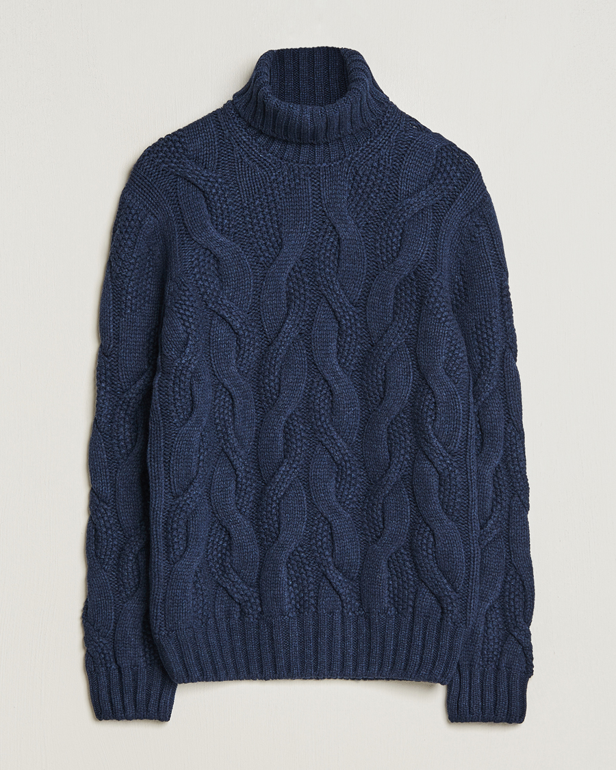 Herre | Gensere | Gran Sasso | Wool/Cashmere Heavy Knitted Structured Polo Navy