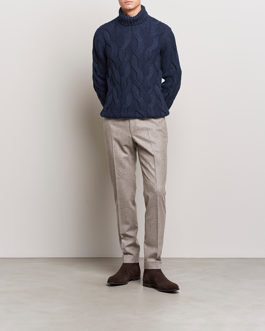Herre | Gensere | Gran Sasso | Wool/Cashmere Heavy Knitted Structured Polo Navy