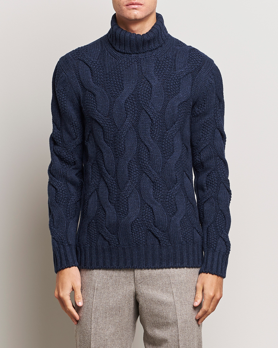 Herre | Gensere | Gran Sasso | Wool/Cashmere Heavy Knitted Structured Polo Navy