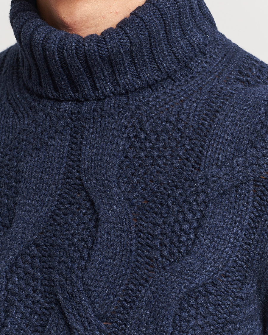 Herre | Gensere | Gran Sasso | Wool/Cashmere Heavy Knitted Structured Polo Navy