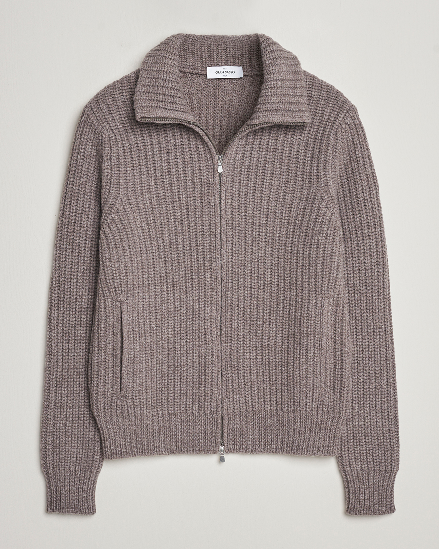 Herre | Gensere | Gran Sasso | Wool/Cashmere Heavy Knitted Full Zip Taupe Melange