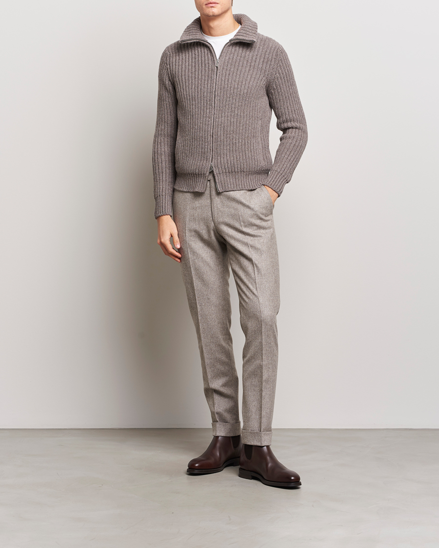 Herre | Gensere | Gran Sasso | Wool/Cashmere Heavy Knitted Full Zip Taupe Melange