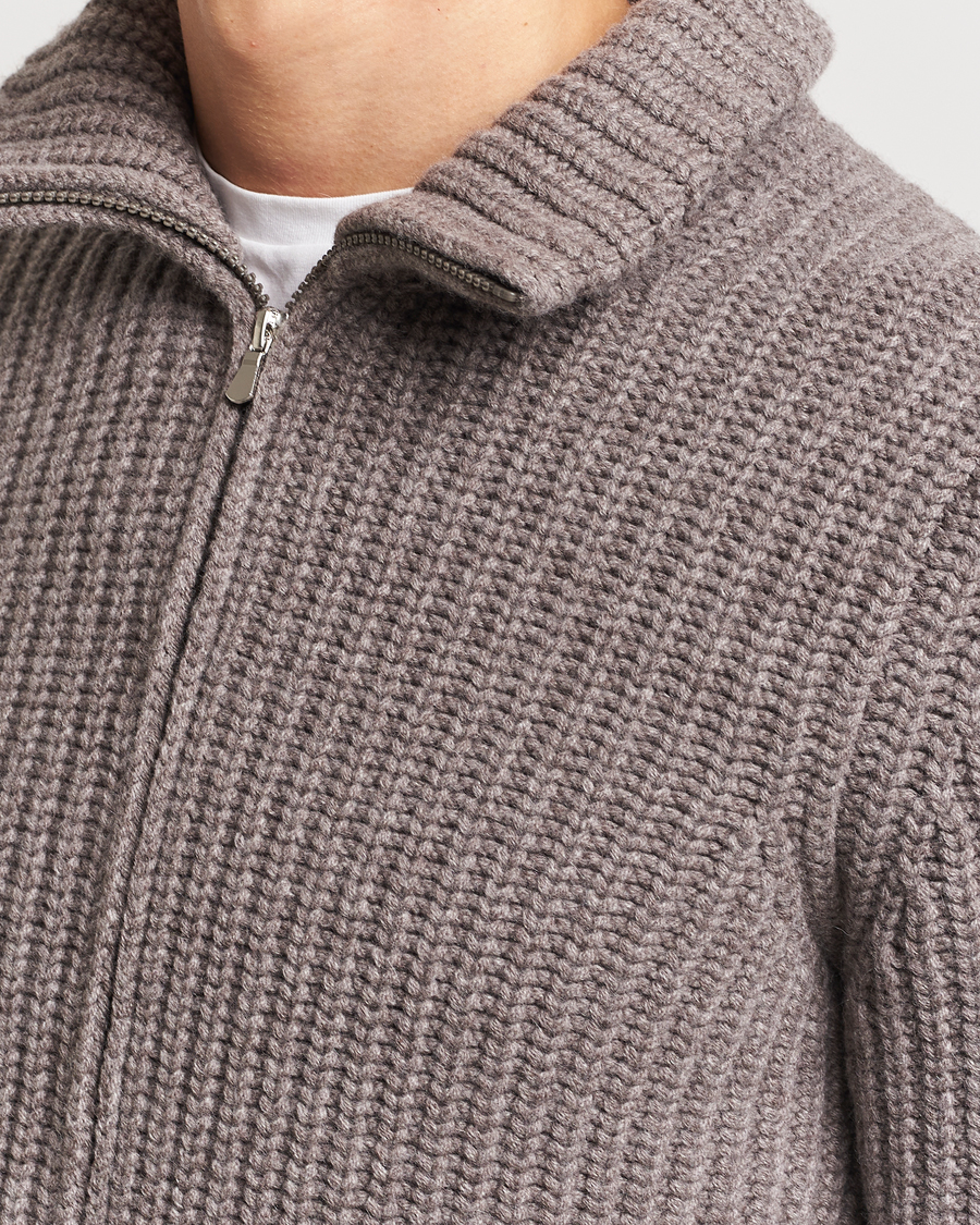 Herre | Gensere | Gran Sasso | Wool/Cashmere Heavy Knitted Full Zip Taupe Melange