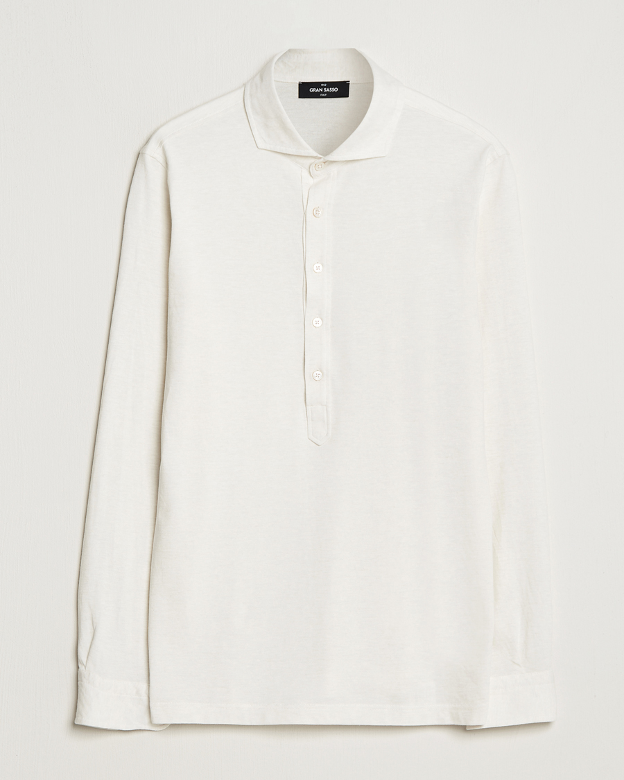 Herre |  | Gran Sasso | Brushed Cotton Popover Shirt Creme